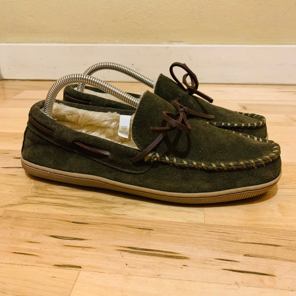 J. Crew Factory Green Suede Leather Slip-On Comfort Moc Slippers Size 7 Women’s